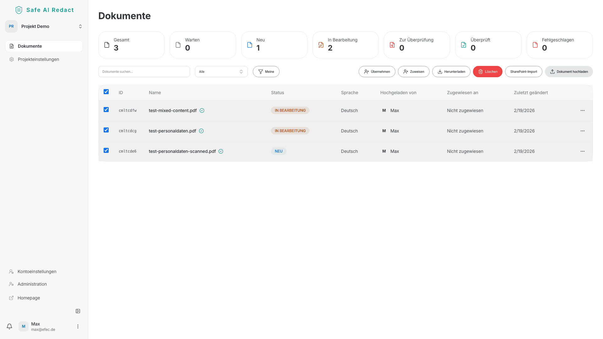 Alle Dokumente ausgewählt