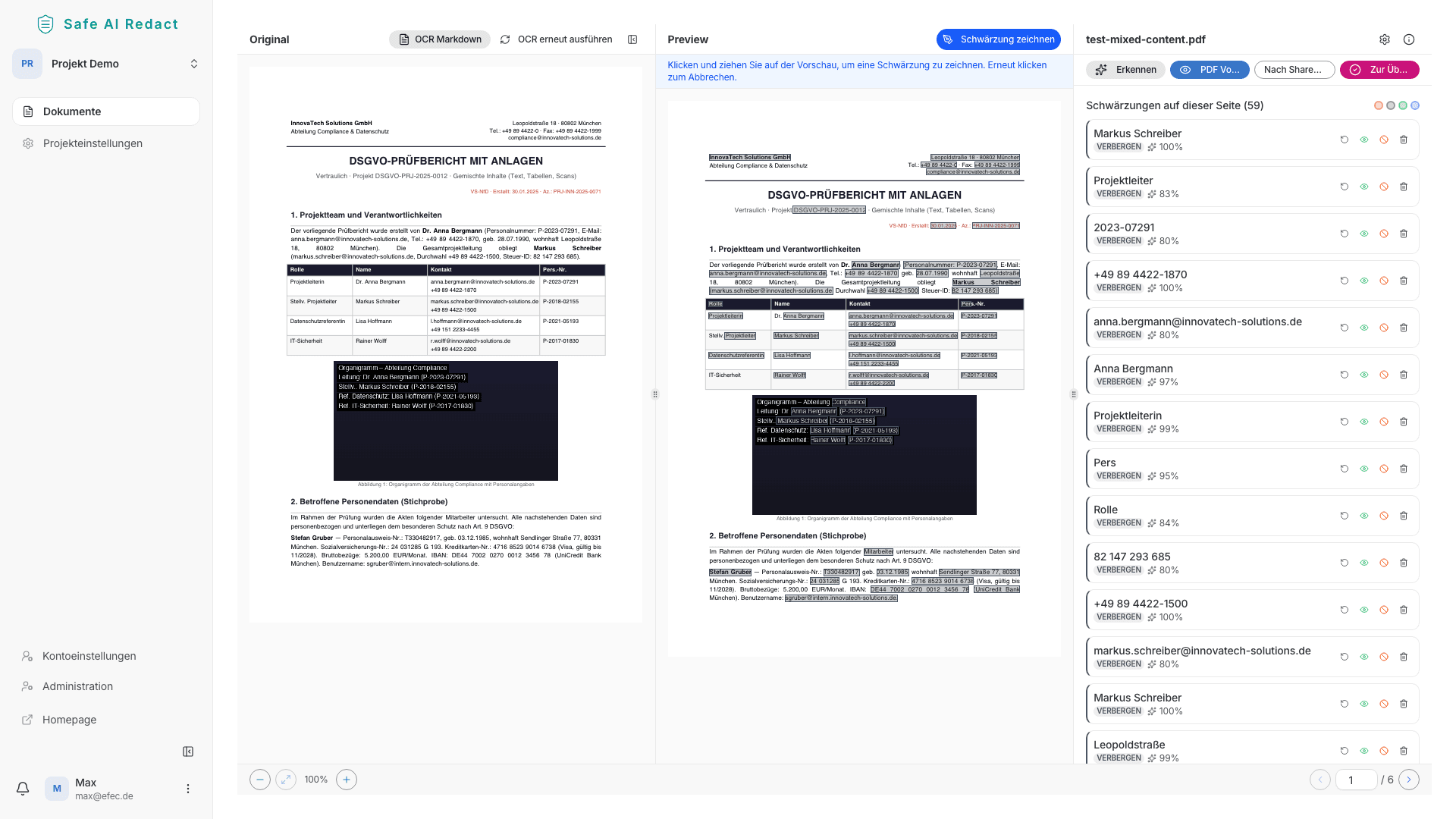 Manuelle Schwärzung im Editor