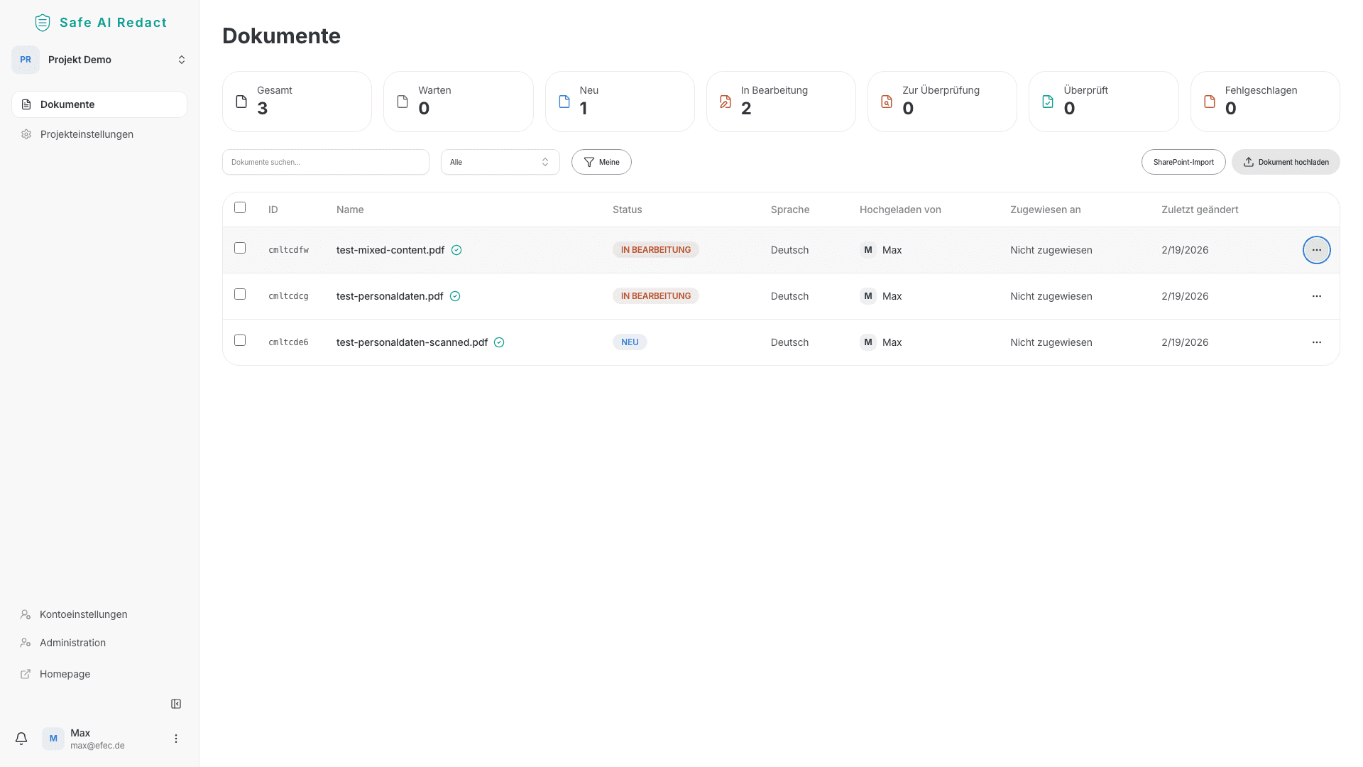 Dokumentenverwaltung mit Statusübersicht