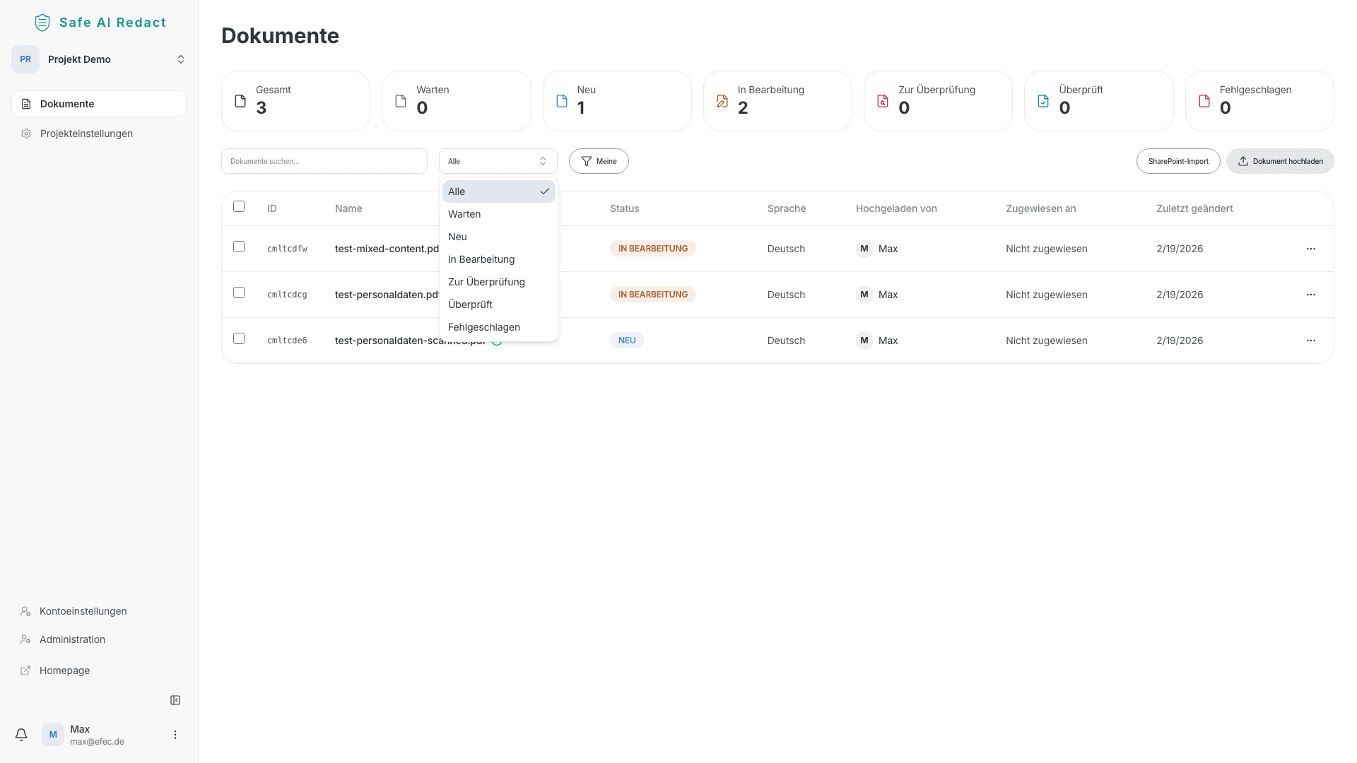Status-Filter Dropdown
